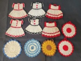 6 Crocheted Dresses and 5 Round Crocheted Pot Holders/Hot Pads
