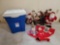 Christmas Tree Skirt, Ornaments, Stuffed Dog, Santa & Reindeer Figures with a 20 Gallon Tote