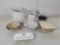 Enamelware Lot- 2 White Pitchers, 3 Basins, Small Gray Bowl, Lidded Strainer and Lidded Long Dish