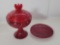 Fenton Ruby Red Bicentennial Pedestal Dish with Eagle Finial and Matching Eagle Plate