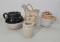 Stoneware Lot- Lidded Bean Pot, Pouring Vessel, Lidded Mug and Small Crock