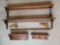 4 Wooden Wall Shelves- 3 are Quilt Holders, 1 Is Towel Bar and One has Pegs