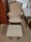 Glider Rocker with Plaid Upholstery and Glider Footstool