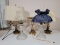 2 Oil Lamps- 1 is Electrified, Brass Piano Lamp, 2 Brass Lamps with Pleated Shades