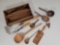 Wooden Caddy, Wooden Utensils- Masher, Fork, Spoons, Ladles, Etc.
