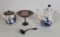 2 Delft Blue Pieces- Coffee Pot and Lidded Jar, Silverplated Pedestal Dish and Ladle