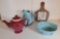 2 Hall Pieces- Water Pitcher and Casserole (Lid Missing), McCormick Tea Pot, Wood & Tile Trivet