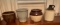 4 Stoneware Pieces- Brown Crock, Plain Crock, Bean Pot with No Lid and 2-Tone Jug