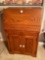 Small Oak Slant Front Desk with 2 Drawers and Contents