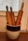 Stoneware 2-Tone Crock with 3 Vintage Wooden Rolling Pins