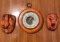 Atco Wood Framed Barometer and 2 Mini Wooden Wall Masks