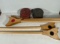 Wooden Shuffleboard Cues- 2 Black, 2 Red and 6 Pucks- 3 Black, 3 Red