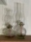 2 Clear Glass Oil Lamps with Chimneys