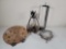Wrought Iron Candle Holders, Bowl Holder and Decorative Oval Plate on Stand,