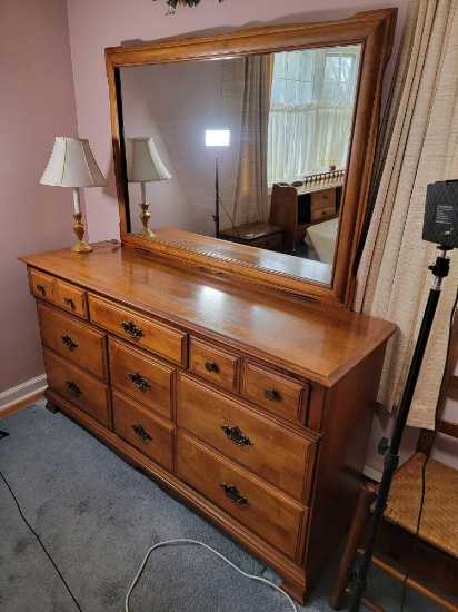 Maple Triple Dresser with Large Mirror