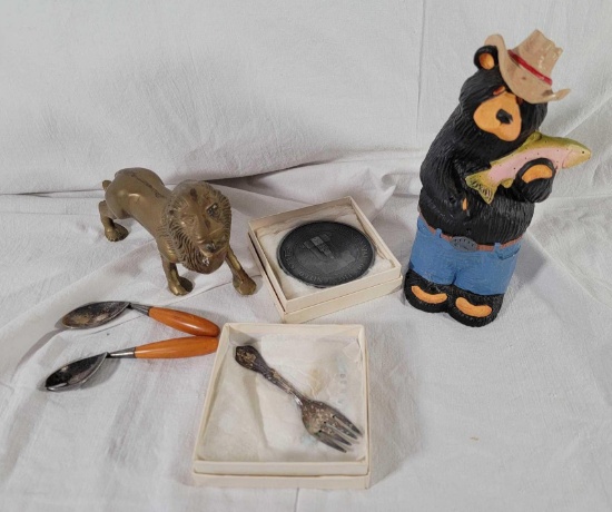 Resin Bear Figure, U.S. Bicentennial Tokens, Brass Lion Figure, Child's Utensils