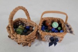 2 Small Handled Baskets, Each with Marbles