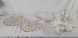 2 Clear Glass Cake Plates and 2 Milk Glass Bowls- One is Tiered