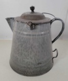 Large Gray Enamelware/ Graniteware Coffee Pot