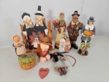 Thanksgiving Decorations/Figures- Pilgrims, Native American Girl Doll, Wooden Turkey & Pumpkin