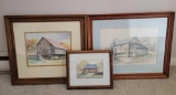 3 Watercolor/Prints of Barns by Julie Longacre