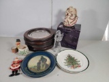 Angel Figures, Christmas Tree Plate, Rockwell Plate, 5 Wood Framed Silver Plates, Small Lenox Bowl