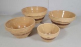 4 Nesting Yellowware Mixing Bowls with Brown Banding