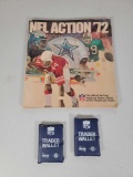 NFL Action '72 Souvenir Booklet and 2 NFL Trader Wallets with Half Size Trading Cards Inside