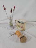 Mustache Cup, Shaving Brush, Hat Pin Holder and Hat Pins