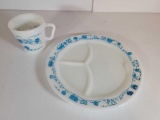 Pyrex Child's Divided Dish and Matching Cup- Train Motif