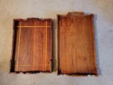 2 Wooden Serving Trays- One with Inlaid Trim