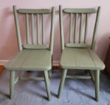 2 Green Painted Adirondack Style Side Chairs