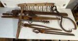 Vintage Tools- Ice Tongs, Hand Drill, Pliers, Ring Neck Yoke