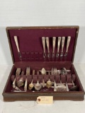 Wooden Flatware Chest with Various Patterns of Silver Plate Flatware, Approx. 64 Pieces