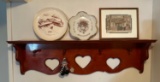 Heart & Peg Wooden Wall Shelf, 2 Plates, Framed Watercolor Print