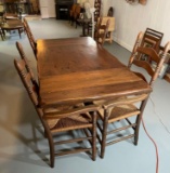 Pine Dining Table with 4 Rush Seat Chairs