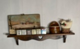 Wall Shelf with Heart Cut-Out, Winter Scene Painting, Collection of Tins, Wooden 3 Part Box, Goose
