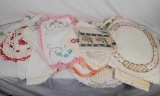 Embroidered Dresser Scarves, Crocheted Doilies, Table Linens