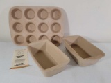 Pampered Chef Stoneware Items- Muffin Pan and 2 Loaf Pans