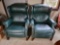 Pair of Green Faux Leather Reclining Wing Back Chairs
