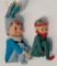 2 Felt Elf Ornaments- One Blue with Bunny Ears and One Green & Red