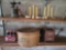 Vintage Electric Candelabra, Decorated Cheese Box, Small Coke Bottles in Cardboard Carrier