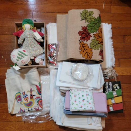 Kitchen and Table Linens, Fabric Ornaments, Bag of Jingle Bells, Napkin Rings,