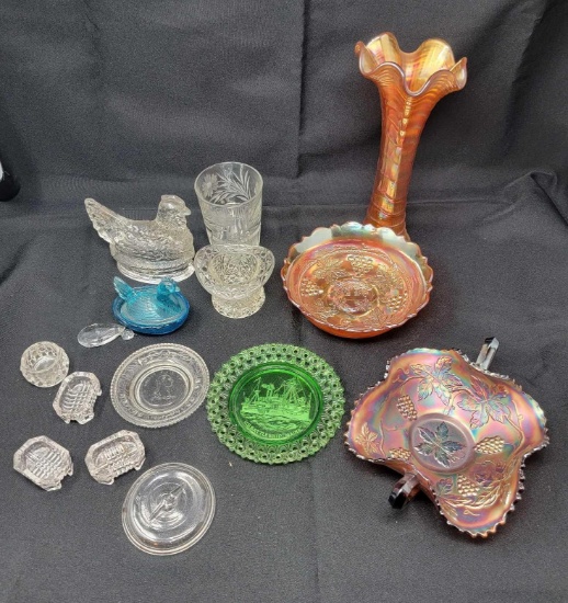 Carnival Glass, Clear Pressed Glass and Other Colored Glass