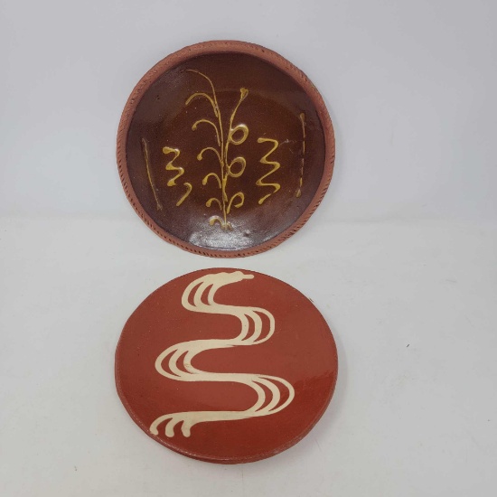 2 Redware Plates with Sgraffito Decoration