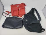 3 Purses- Red Baggalini Shouder Bag, AmeriBag One Shoulder Backpack and Blue Shoulder Bag