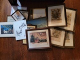 Grouping of Framed & Unframed Prints, Embroidery Work