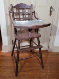 Vintage Wooden High Chair with Metal Tray