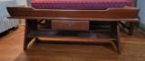 Cherry Buggy Seat Style Coffee Table with Two-Way Drawer and Lower Shelf