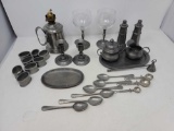 Pewter Grouping- Includes Napkin Rings, Candle Holders, Flatware, Oil Lamp, Sugar & Creamer Set